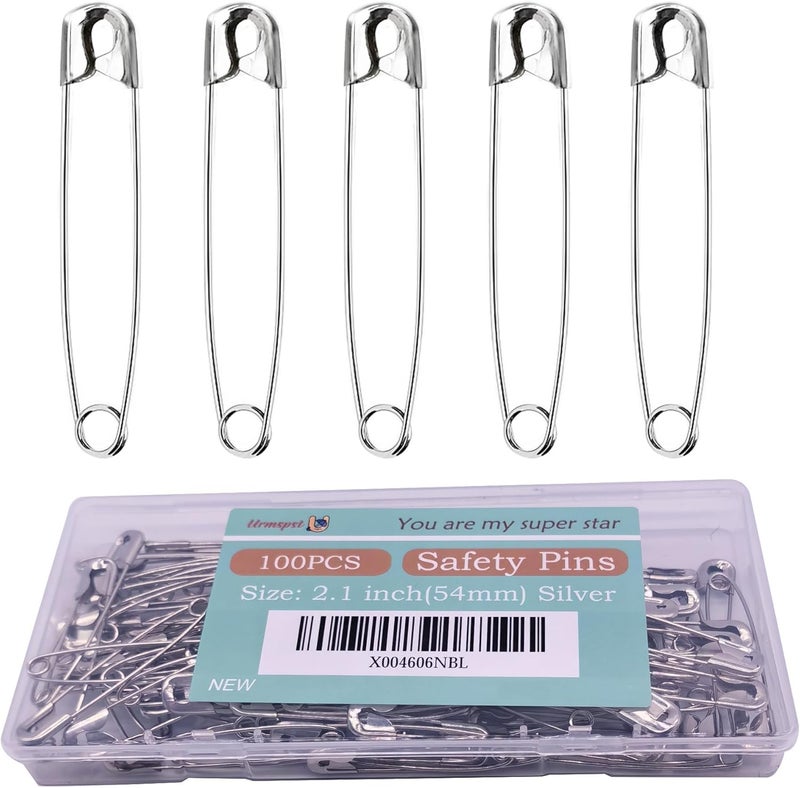 Urmspst 100PCS Small Safety Pins, 2.1 inch, Rust-Resistant Nickel Plated Steel, Sharp Edge for Clothes, Sewing, Arts & Craft, Decorative (Silver) - Image 1